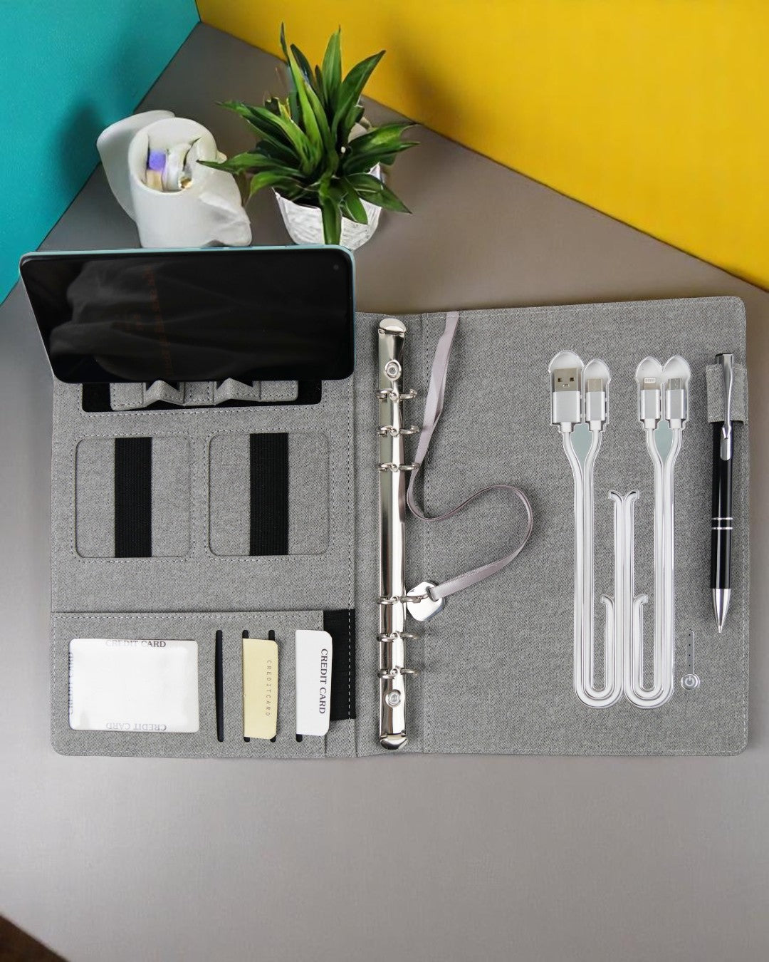 Smart Leather Powerbank Diary with Wireless Charging and Mobile Stand | 8000mAh Organizer for Corporate Gifting