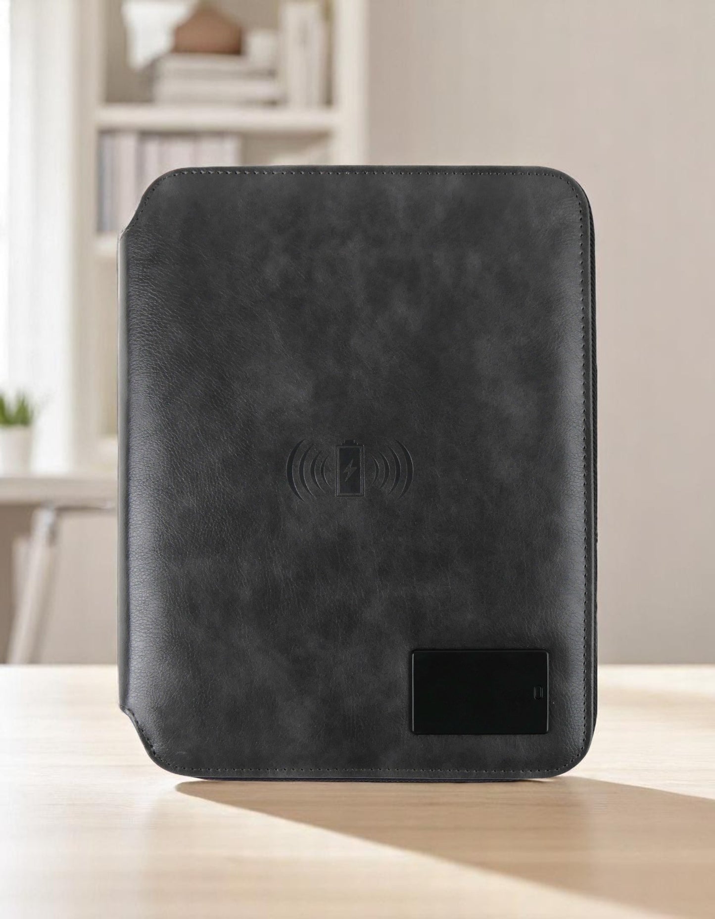Smart Zip Leather Powerbank Diary with Wireless Charging and Built-in Table Lamp | 8000mAh Multi-Utility Organizer