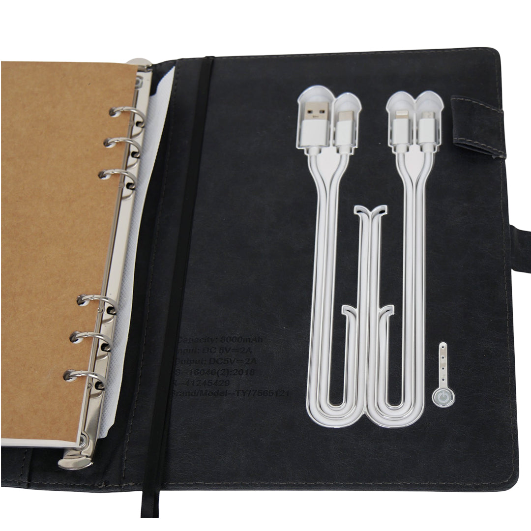 Smart Leather Powerbank Diary with Wireless Charging and Mobile Stand | 8000mAh Organizer for Corporate Gifting