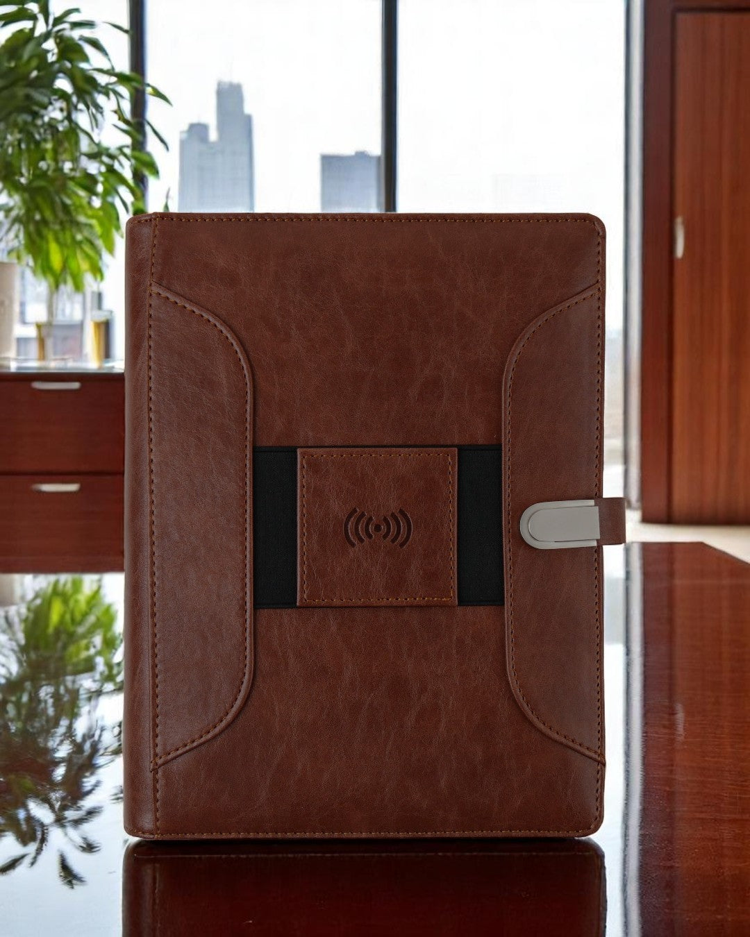 Smart Leather Powerbank Diary with Wireless Charging and Mobile Stand | 8000mAh Organizer for Corporate Gifting