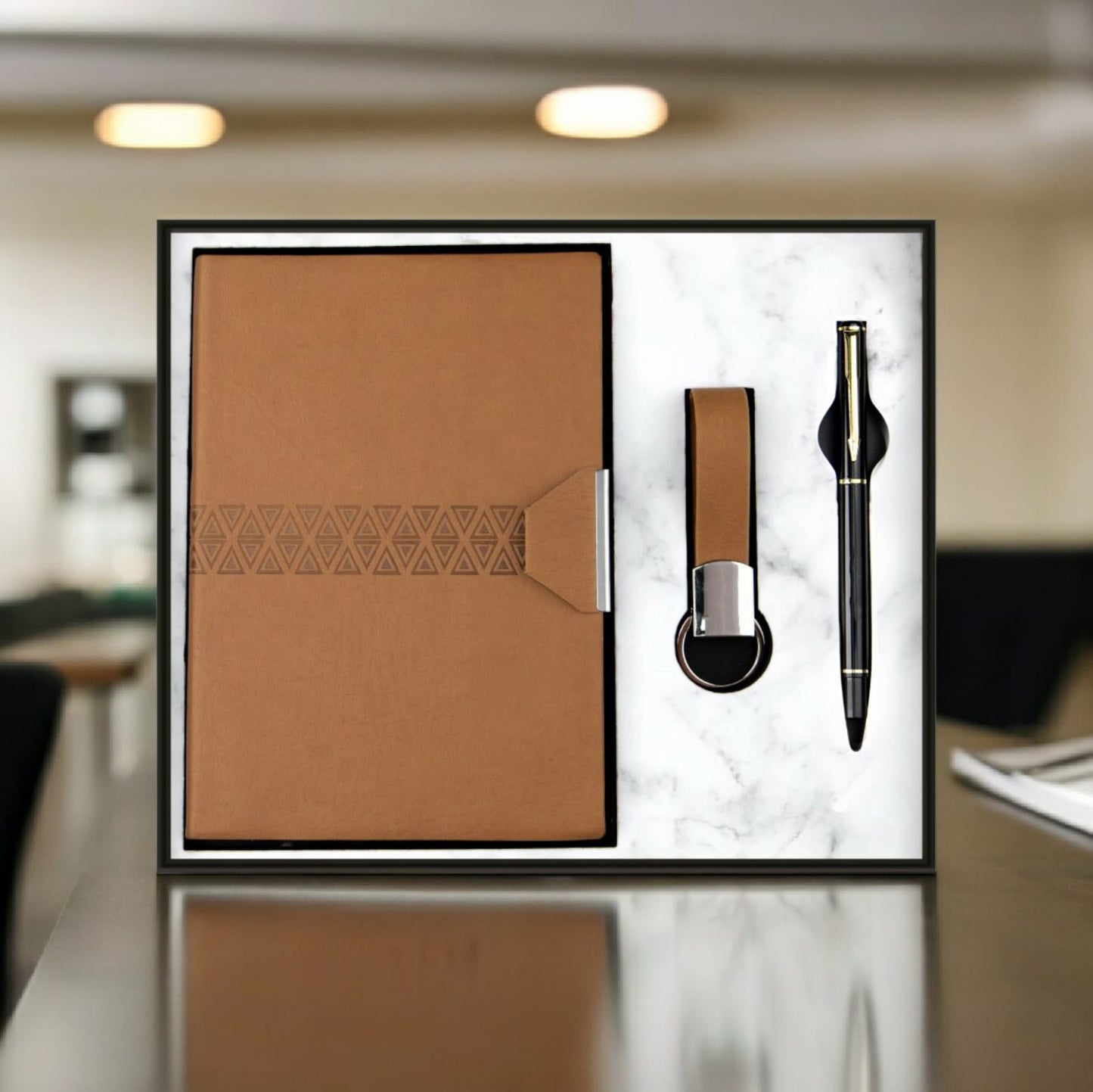 PU leather Notebook pen and keychain combo