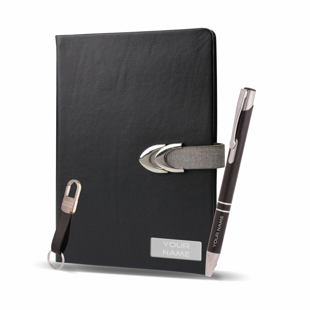 PU leather Notebook pen and keychain combo