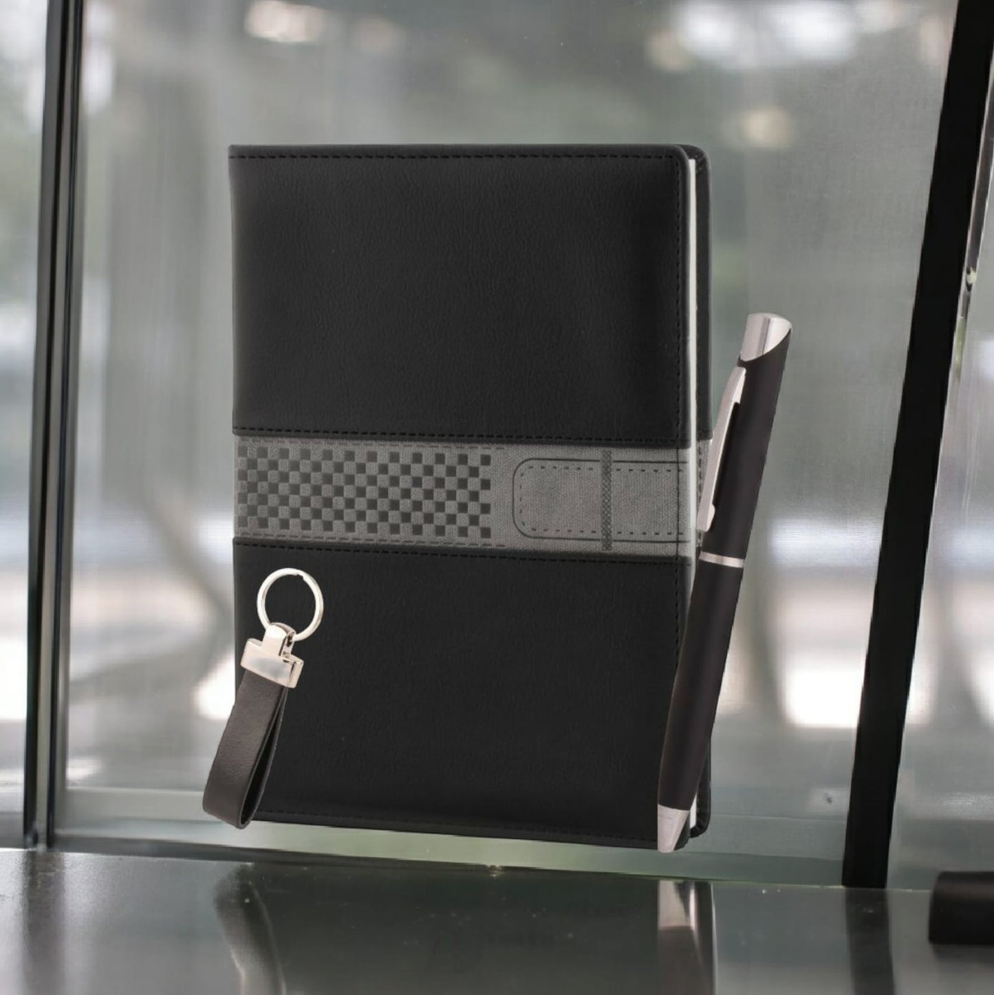 PU leather Notebook pen and keychain combo for corporate gifts
