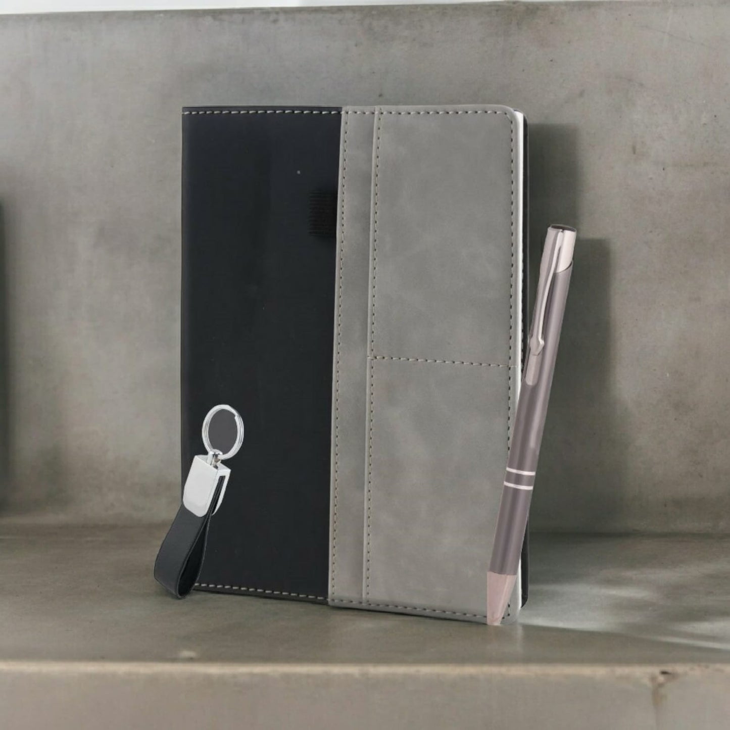 PU leather Notebook pen and keychain combo