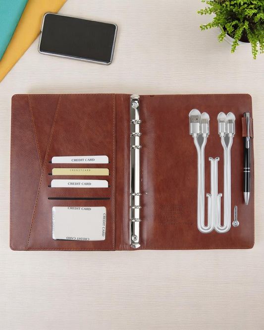 Smart Leather Powerbank Diary Organizer – 8000mAh | Multipurpose Corporate Gift with Charging Cable, Card Slots & Pen Loop