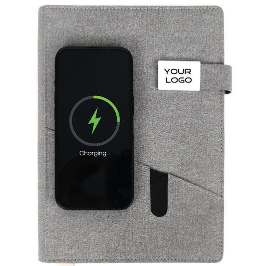 Smart Leather Powerbank Diary with Wireless Charging and Mobile Stand | 8000mAh Organizer for Corporate Gifting