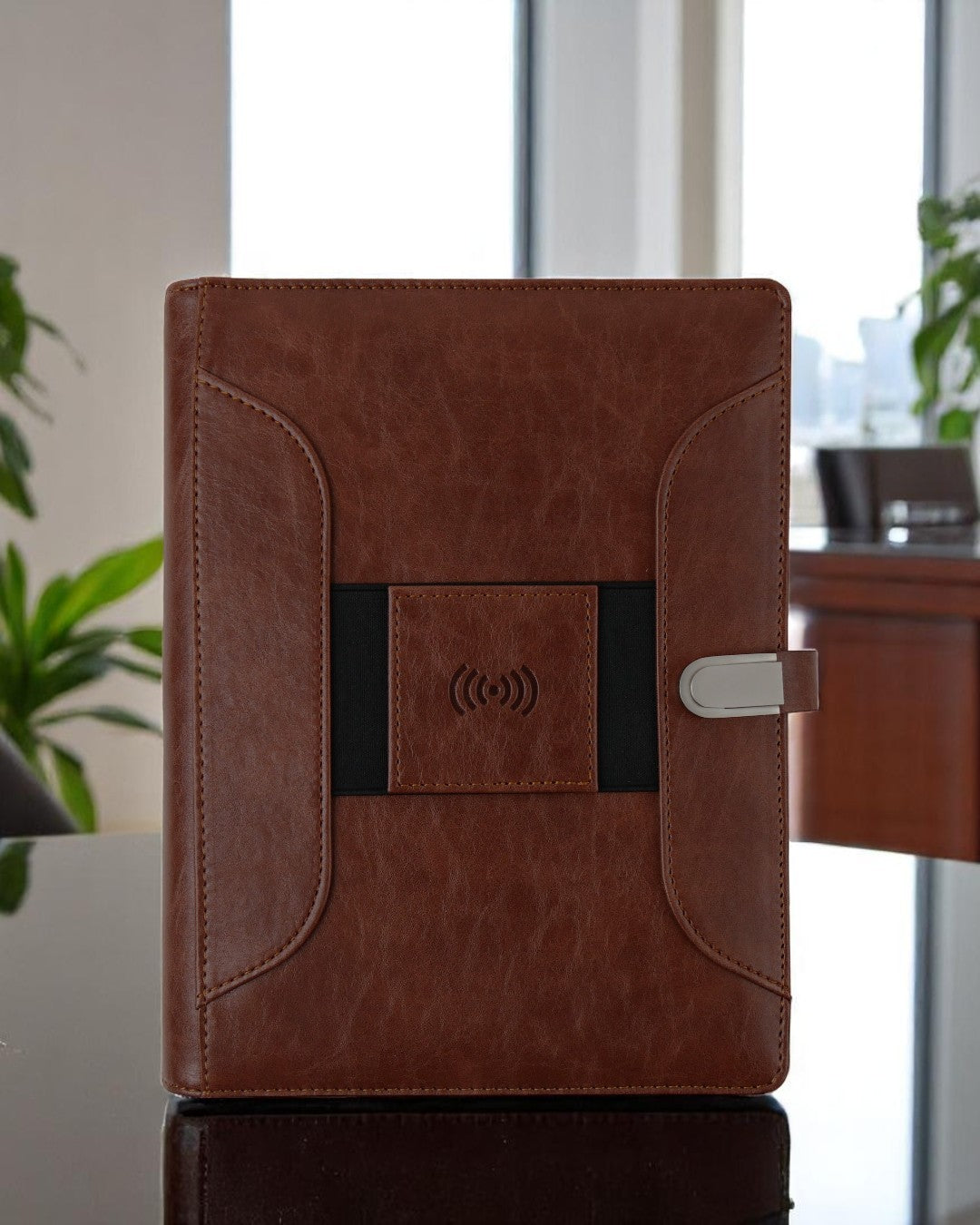 Smart Leather Powerbank Diary with Wireless Charging and Mobile Stand | 8000mAh Organizer for Corporate Gifting