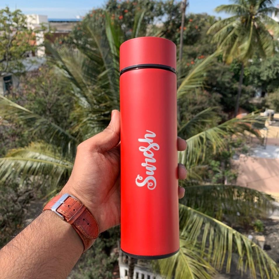 Personalised Stainless Steel Smart Temperature Bottle – 500 ML | 6-8 Hour Hot & Cold | Laser Name Engraved
