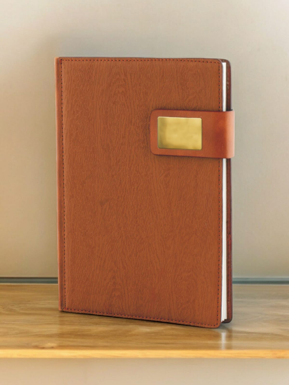 Name Print Leather Notebook Diary Wooden Texture