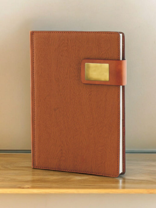 Name Print Leather Notebook Diary Wooden Texture